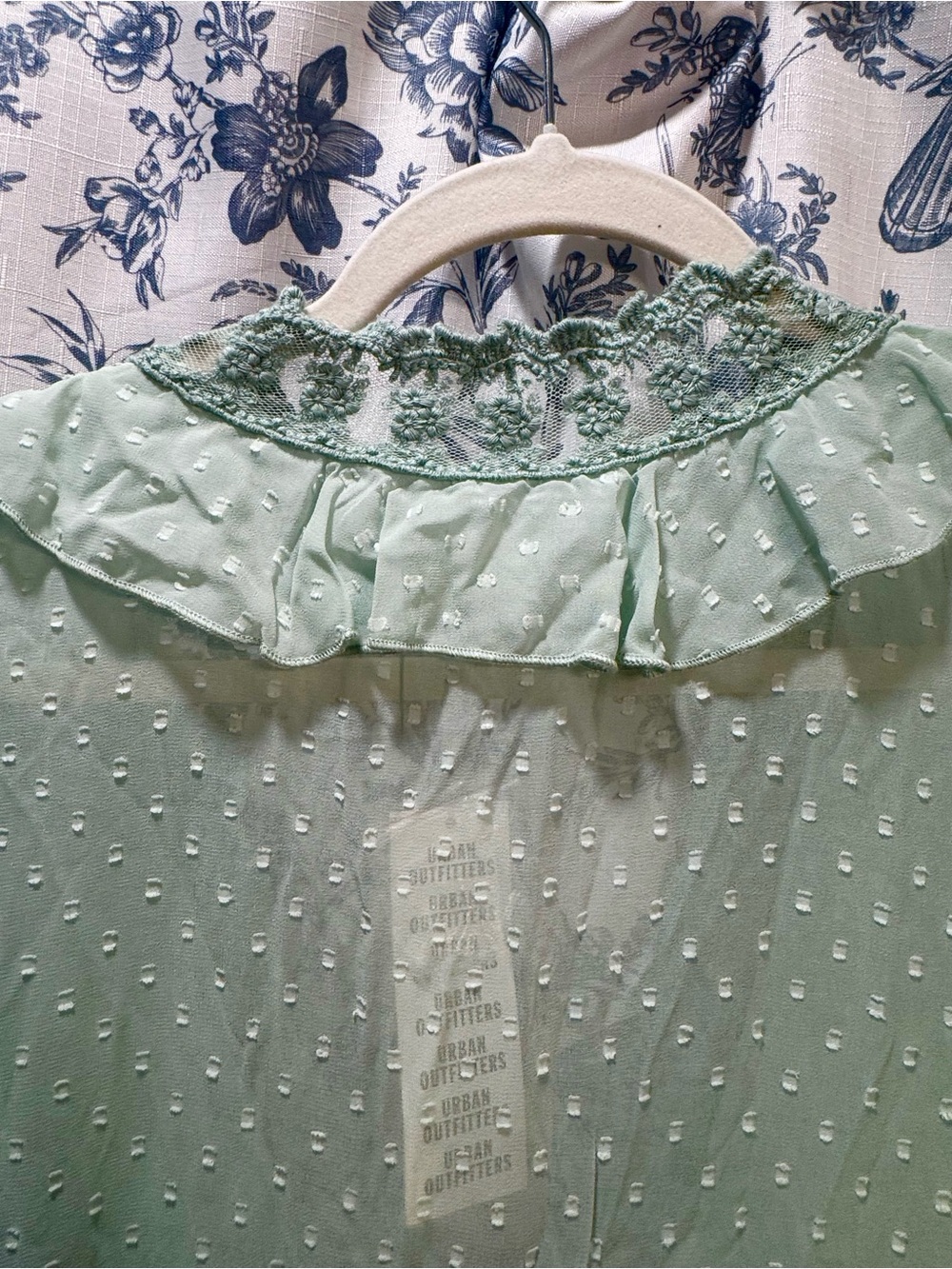 Kimchi Blue Mint Sheer Swiss Dot Ruffle Tie-Front Babydoll Top - Picture 2 of 12